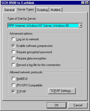 Server Types dialog box