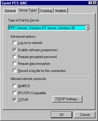 Server Types dialog box